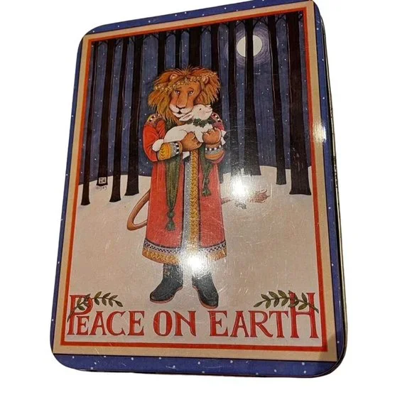Mary Englbreit Christmas Tin Peace on Earth Vintage Metal Box with Lid u - Picture 2 of 8